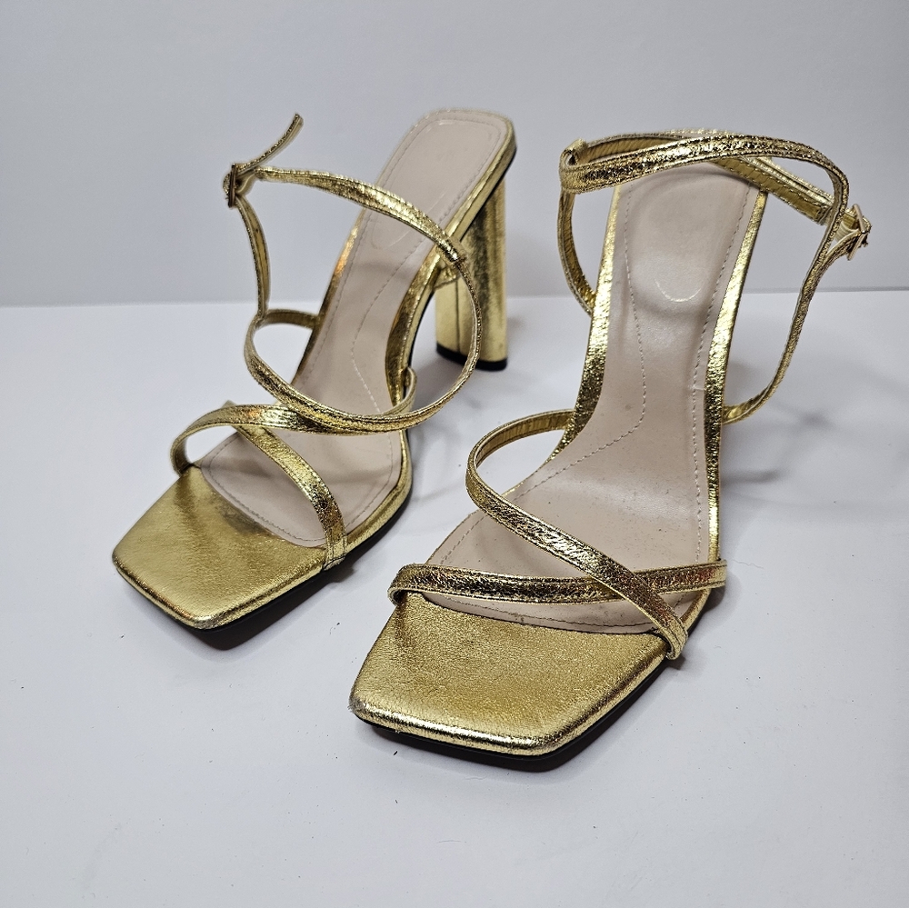 ZARA Womens Gold Strappy Pumps Size EU 40 Metallic Gold Formal Prom Pageant